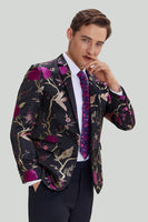 Laden Sie das Bild in den Galerie-Viewer, Schwarzer Jacquard Satin Notched Revers Abiball Blazer