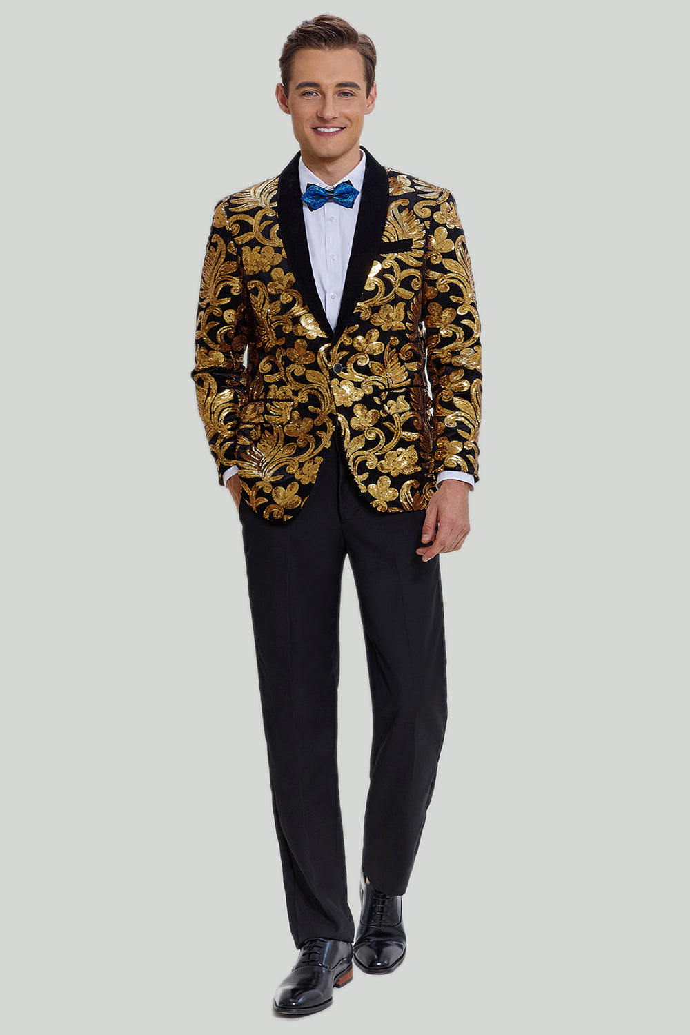 Gold Herren Blazer Slim Fit Solid Ein Knopf Business Suit Jacke