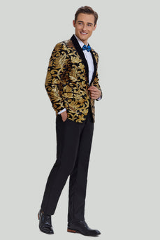 Gold Herren Blazer Slim Fit Solid Ein Knopf Business Suit Jacke