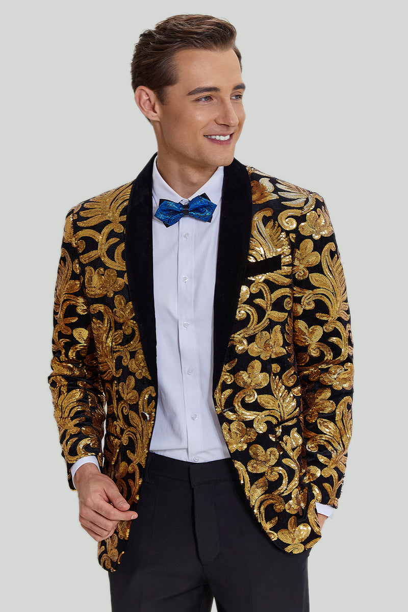 Laden Sie das Bild in den Galerie-Viewer, Gold Herren Blazer Slim Fit Solid Ein Knopf Business Suit Jacke