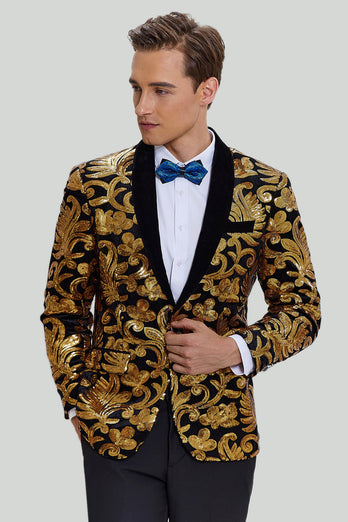 Herren Blazer Tailliert Ein Knopf Geschäft Gold Anzug Jacke