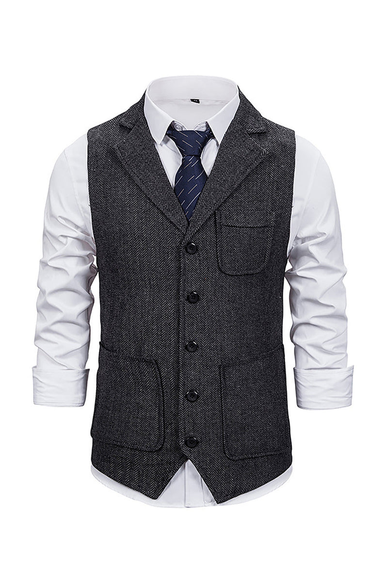 Laden Sie das Bild in den Galerie-Viewer, Brauner Tweed Einreihiges gekerbtes Revers Herren Anzug Weste