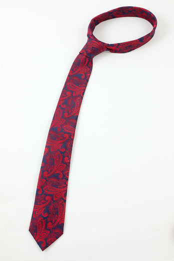 Burgunder-Jacquard Herren 5-teiliges Accessoire-Set Krawatte und Fliege Tasche Quadratische Blume Anstecknadel Clip