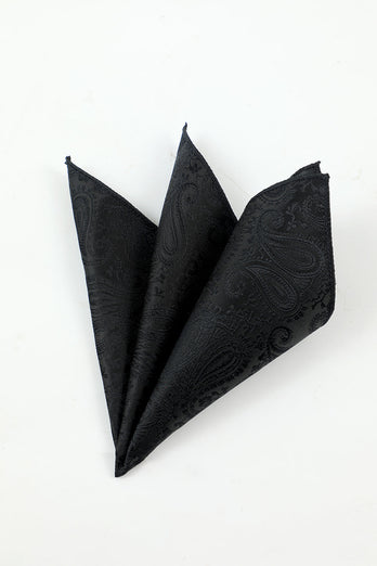 Schwarzer Jacquard Herren 5-teiliges Accessoire-Set Krawatte und Fliege Tasche Quadratische Blume Anstecknadel Krawatte Clip