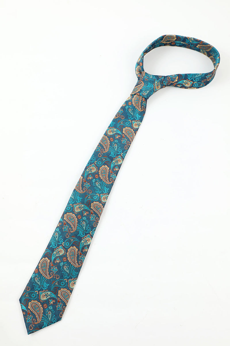 Laden Sie das Bild in den Galerie-Viewer, Blauer See Jacquard Herren 5-teiliges Accessoire-Set Krawatte und Fliege Tasche Quadratische Blume Anstecknadel Krawatte Clip