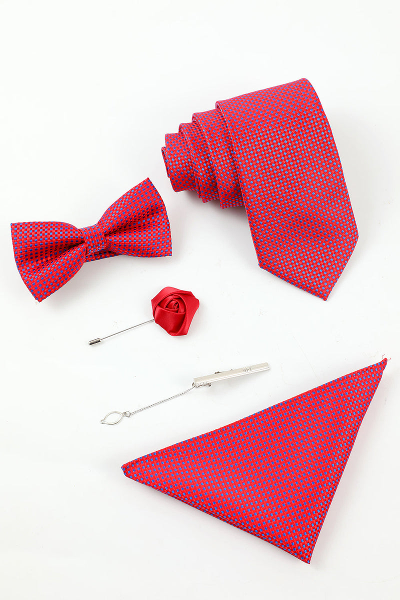 Laden Sie das Bild in den Galerie-Viewer, Fuchsia Herren 5-teiliges Accessoire-Set Krawatte und Fliege Tasche Quadratische Blume Anstecknadel Krawatte Clip