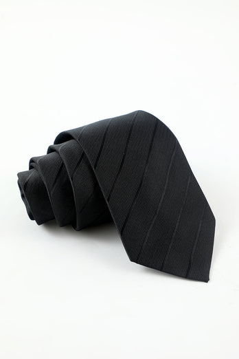 Schwarzer Streifen Herren 5-teiliges Accessoire-Set Krawatte und Fliege Tasche Quadratische Blume Anstecknadel Krawatte Clip