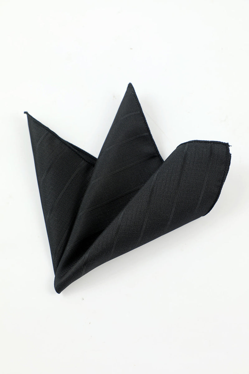 Laden Sie das Bild in den Galerie-Viewer, Schwarzer Streifen Herren 5-teiliges Accessoire-Set Krawatte und Fliege Tasche Quadratische Blume Anstecknadel Krawatte Clip