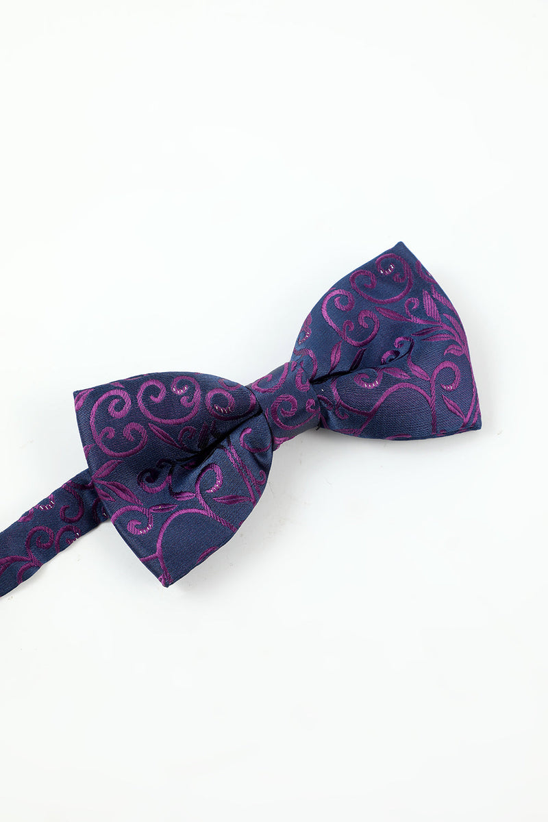 Laden Sie das Bild in den Galerie-Viewer, Lila Jacquard Herren 5-teiliges Accessoire Set Krawatte und Fliege Tasche Quadrat Blume Anstecknadel Krawatte Clip