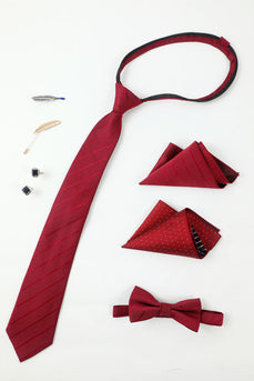 Burgunder Herren Accessoire Set Krawatte und Fliege Zwei Tasche Quadrat Anstecknadel Krawatte Clip Manschettenknöpfe