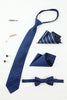 Laden Sie das Bild in den Galerie-Viewer, Königsblau Herren Accessoire Set Streifenkrawatte und Fliege Zwei Tasche Quadrat Anstecknadel Krawatte Clip Manschettenknöpfe
