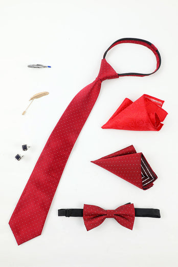 Rotes Herren Accessoire Set Krawatte und Fliege Zwei Tasche Quadrat Anstecknadel Krawatte Clip Manschettenknöpfe