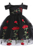 Laden Sie das Bild in den Galerie-Viewer, Kalte Schulter Schwarzes Blumenmädchenkleid mit Stickerei