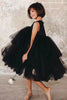 Laden Sie das Bild in den Galerie-Viewer, Gestaffeltes Boot Ausschnitt Schwarz Blume Mädchen Kleid