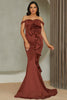 Laden Sie das Bild in den Galerie-Viewer, Meerjungfrau Rotes schulterfreies langes Ballkleid mit Rüschen