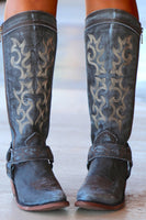 Laden Sie das Bild in den Galerie-Viewer, Blau bestickte Cowgirl Boho Mid Calf Stiefel