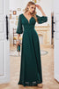 Laden Sie das Bild in den Galerie-Viewer, Dunkelgrünes A-Linien Kleid mit langen Ärmeln und V-Ausschnitt der Brautmutter