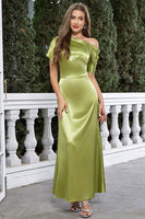 Laden Sie das Bild in den Galerie-Viewer, Satin-Matcha-Kleid mit kurzen Ärmeln
