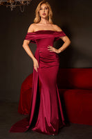 Laden Sie das Bild in den Galerie-Viewer, Mermaid Schulterfreies Burgundy Ballkleid mit Rüschen