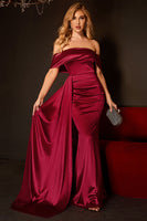 Laden Sie das Bild in den Galerie-Viewer, Mermaid Schulterfreies Burgundy Ballkleid mit Rüschen