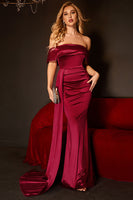 Laden Sie das Bild in den Galerie-Viewer, Mermaid Schulterfreies Burgundy Ballkleid mit Rüschen