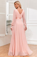 Laden Sie das Bild in den Galerie-Viewer, Chiffon Kleid mit V-Ausschnitt und langen Ärmeln