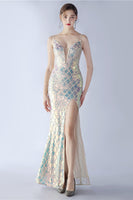 Laden Sie das Bild in den Galerie-Viewer, Burgunderrotes V-Ausschnitt Spaghettiträger Pailletten Kleid mit Schlitz