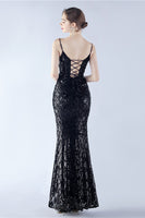 Laden Sie das Bild in den Galerie-Viewer, Burgunderrotes V-Ausschnitt Spaghettiträger Pailletten Kleid mit Schlitz