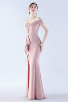 Laden Sie das Bild in den Galerie-Viewer, Marineblaues schulterfreies Meerjungfrauen Kleid mit Schlitz