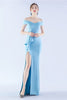 Laden Sie das Bild in den Galerie-Viewer, Marineblaues schulterfreies Meerjungfrauen Kleid mit Schlitz