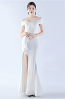 Laden Sie das Bild in den Galerie-Viewer, Marineblaues schulterfreies Meerjungfrauen Kleid mit Schlitz