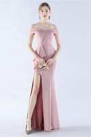 Laden Sie das Bild in den Galerie-Viewer, Marineblaues schulterfreies Meerjungfrauen Kleid mit Schlitz