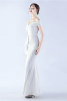 Laden Sie das Bild in den Galerie-Viewer, Marineblaues schulterfreies Meerjungfrauen Kleid mit Schlitz