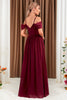 Laden Sie das Bild in den Galerie-Viewer, A-Linie Kalte Schulter burgunderrotes Abendkleid mit Schlitz