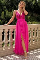 Laden Sie das Bild in den Galerie-Viewer, Dunkelgrünes A-Linie Spaghettiträger langes Ballkleid mit Schlitz