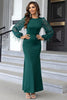 Laden Sie das Bild in den Galerie-Viewer, Dunkelgrünes Meerjungfrauen Kleid mit langen Ärmeln für den Abschlussball
