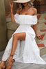 Laden Sie das Bild in den Galerie-Viewer, Weißes schulterfreies Sommerkleid in A-Linie mit Schlitz