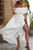 Laden Sie das Bild in den Galerie-Viewer, Weißes schulterfreies Sommerkleid in A-Linie mit Schlitz
