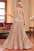 Laden Sie das Bild in den Galerie-Viewer, Glitzerndes schwarzes Ballkleid in A-Linie mit Pailletten