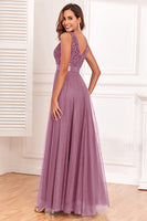 Laden Sie das Bild in den Galerie-Viewer, Blaues Ballkleid in A-Linie mit V-Ausschnitt