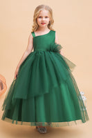 Laden Sie das Bild in den Galerie-Viewer, Dunkelgrünes ärmelloses Mädchenkleid in A-Linie