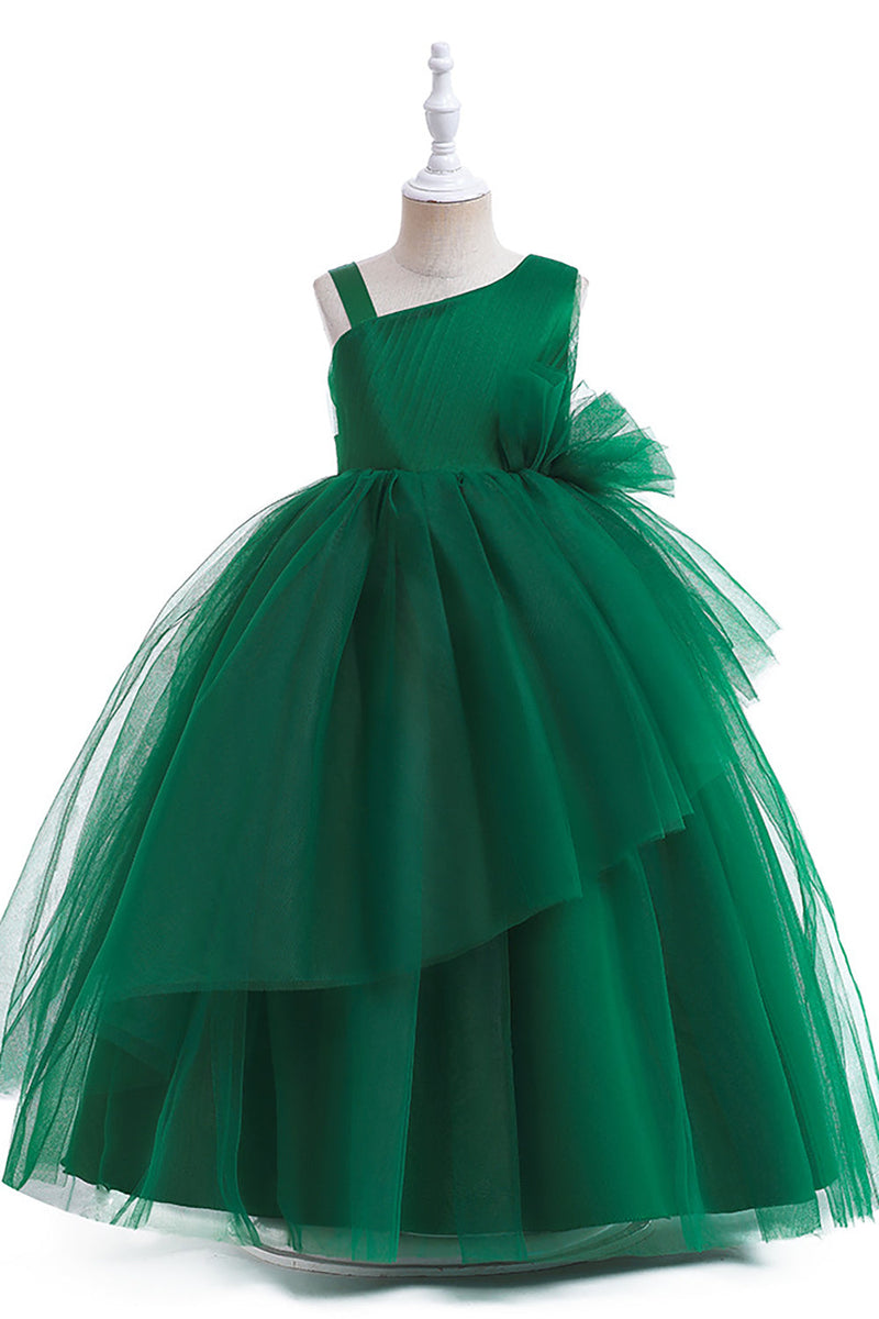 Laden Sie das Bild in den Galerie-Viewer, Dunkelgrünes ärmelloses Mädchenkleid in A-Linie