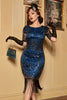 Laden Sie das Bild in den Galerie-Viewer, Golden Pailletten Fransen 1920er Jahre Kleid mit Ärmeln