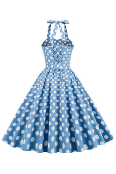 Neckholder Blau Polka Dots 1950er Jahre Kleid
