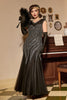 Laden Sie das Bild in den Galerie-Viewer, Schwarz Silber Pailletten Langes Kleid aus den 1920er Jahren