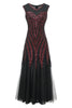 Laden Sie das Bild in den Galerie-Viewer, Schwarz Rote Pailletten Langes Kleid aus den 1920er Jahren