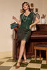 Laden Sie das Bild in den Galerie-Viewer, Schwarz Grün 1920er Jahre Kleid mit Pailletten