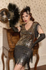 Laden Sie das Bild in den Galerie-Viewer, Schwarzes goldenes Partykleid aus den 1920er Jahren mit Quaste