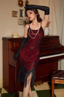 Laden Sie das Bild in den Galerie-Viewer, Schwarzes rotes Spaghettiträger Kleid der 1920er Jahre