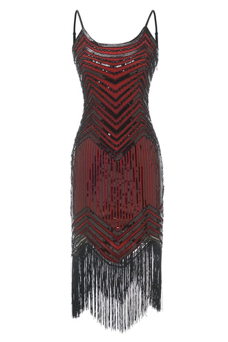 Schwarze rote Spaghettiträger Kleid der 1920er Jahre